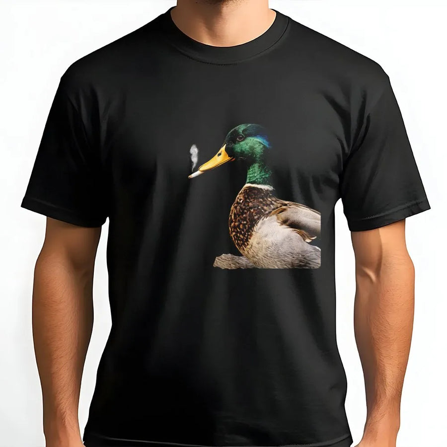 Smoking Duck Meme T-Shirt | Funny Animal Graphic Sweatshirt | Soft Cotton Blend Pullover | Novelty Gag Gift for Duck Hunters