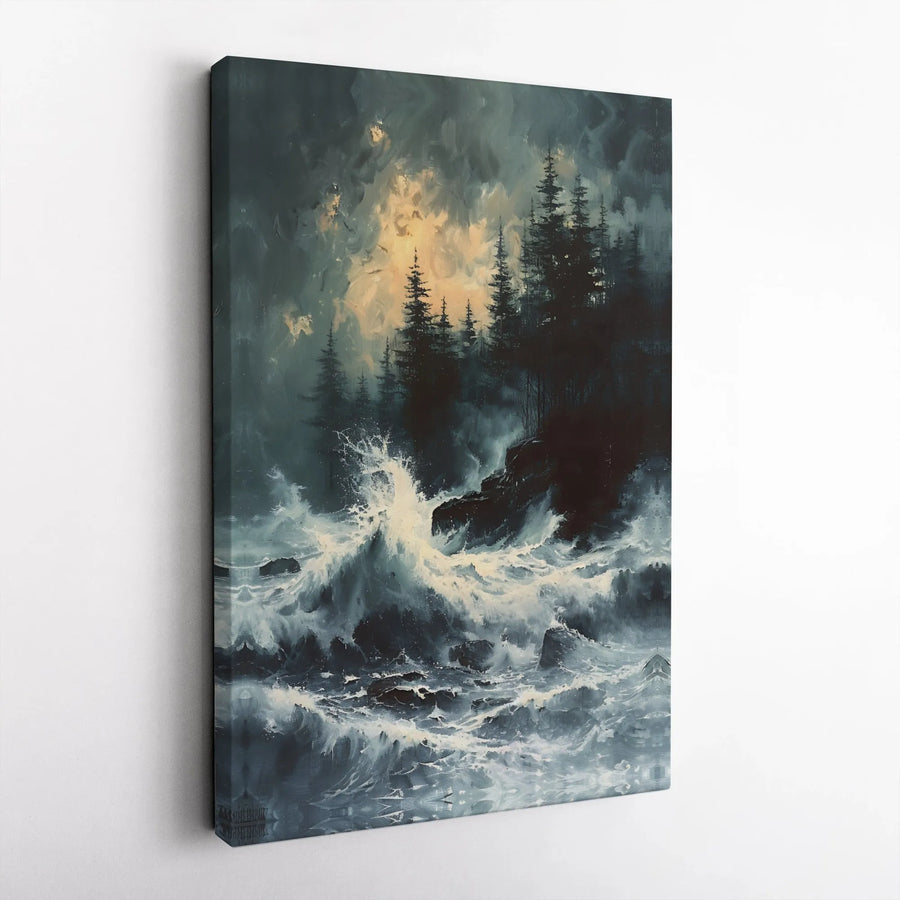 Stormy Sea Canvas Print | Moody Seascape with Crashing Waves | Premium High-Resolution Wall Art | Coastal Living Room Decor Gift