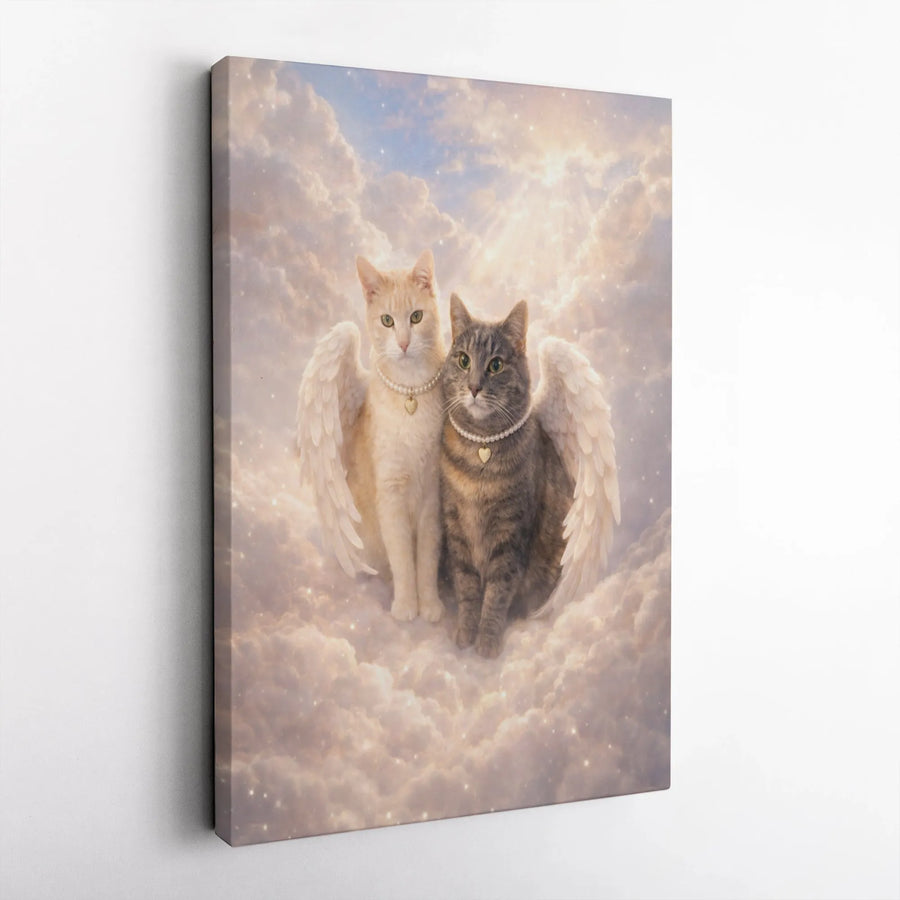 Angel Cats Memorial Canvas | Two Cats with Wings in Heaven | Premium Gallery Wrapped Art | Sympathy Gift for Cat Lover