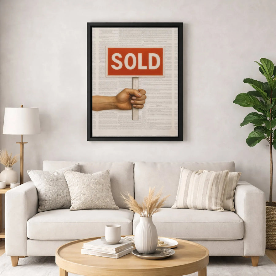 Sold Sign Canvas Wall Art | Real Estate Agent Gift | Premium Newspaper Background Print | Office Decor for Realtor Success