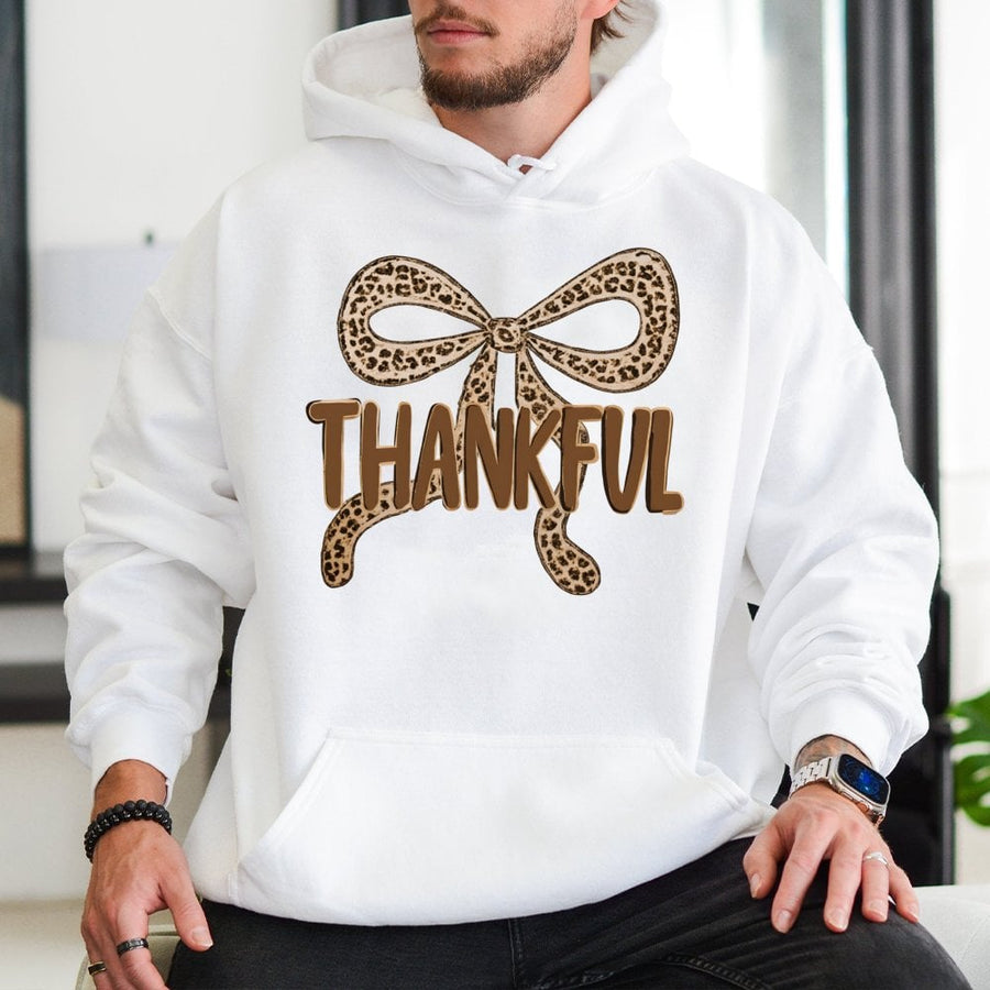 Thankful Leopard Bow Hoodie | Trendy Fall Graphic Sweatshirt | Premium Cotton Blend | Cozy Thanksgiving Gift for Women and Teens