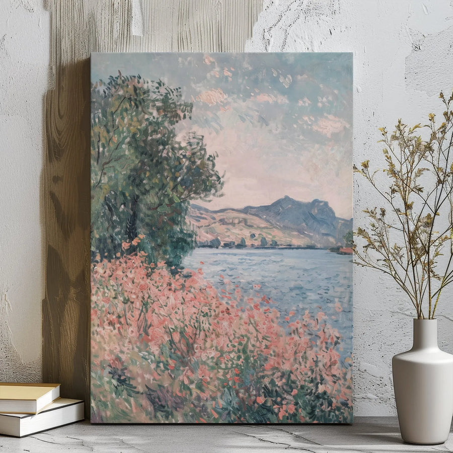 Claude Monet Landscape Canvas Art | Banks of the Seine Impressionist Print | Gallery Wrapped Premium Wall Decor | Fine Art Gift for Home Office