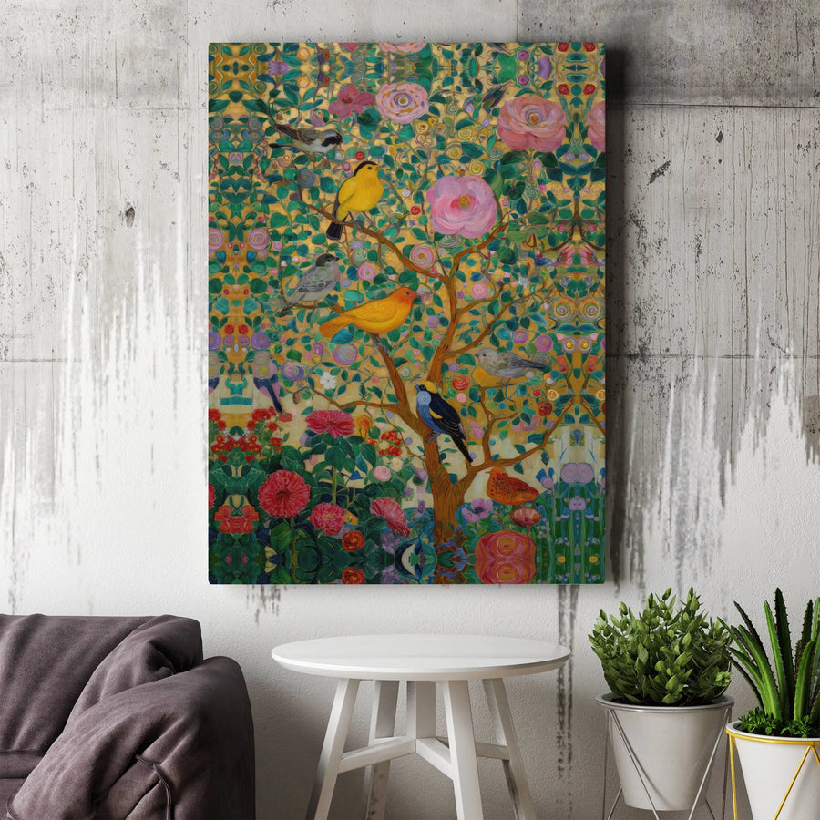 Tree of Life Canvas Wall Art | Klimt Style Birds and Flowers Print | Premium Gallery Wrapped Canvas | Art Nouveau Home Decor Gift