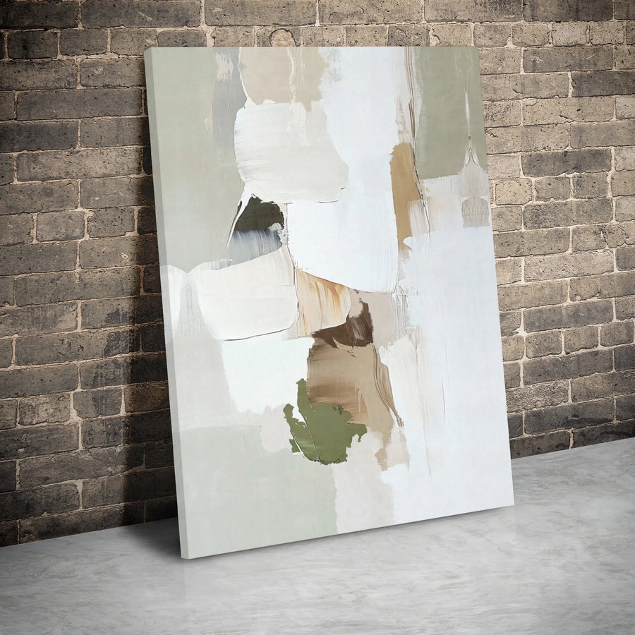 Modern Abstract Canvas Wall Art | Neutral Green Beige Tones | Gallery Wrapped Premium Print | Minimalist Home Decor for Living Room