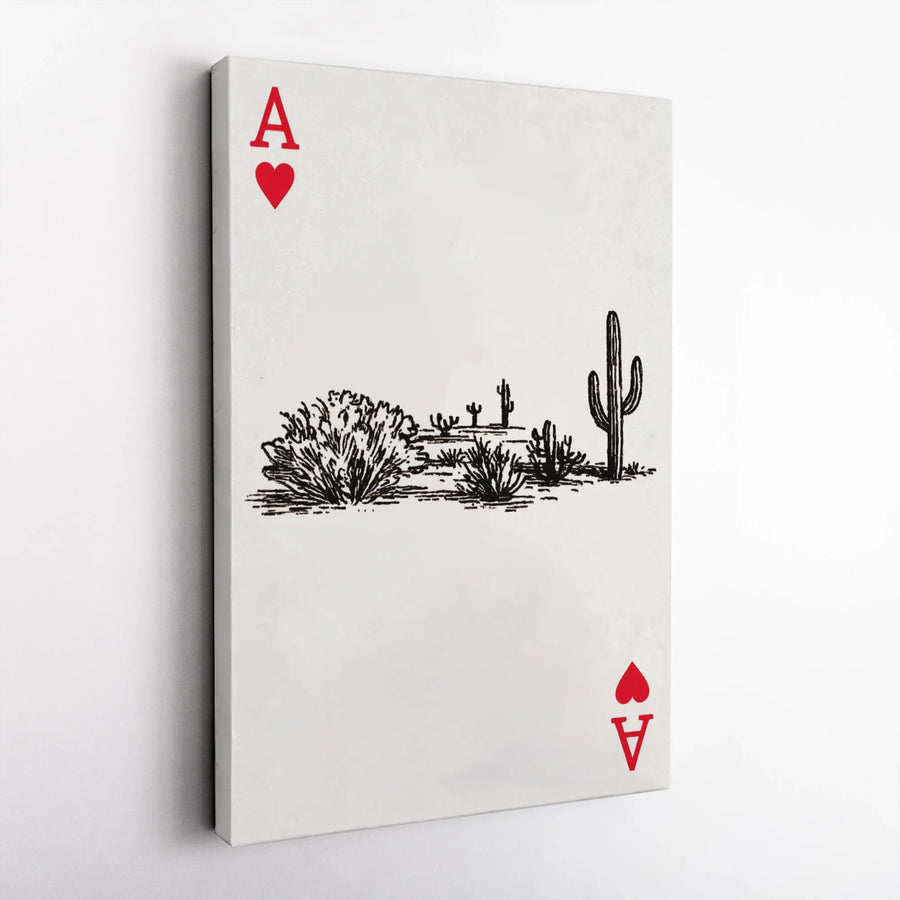 Ace Of Hearts Canvas Wall Art | Desert Cactus Sketch Illustration | Premium Gallery Wrap Decor | Southwest Boho Gift For Home Office