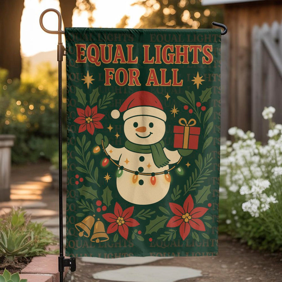 Equal Lights For All Garden Flag | Festive Snowman Poinsettia Decor | Weather-Resistant Polyester | Holiday Yard Banner Gift For Home