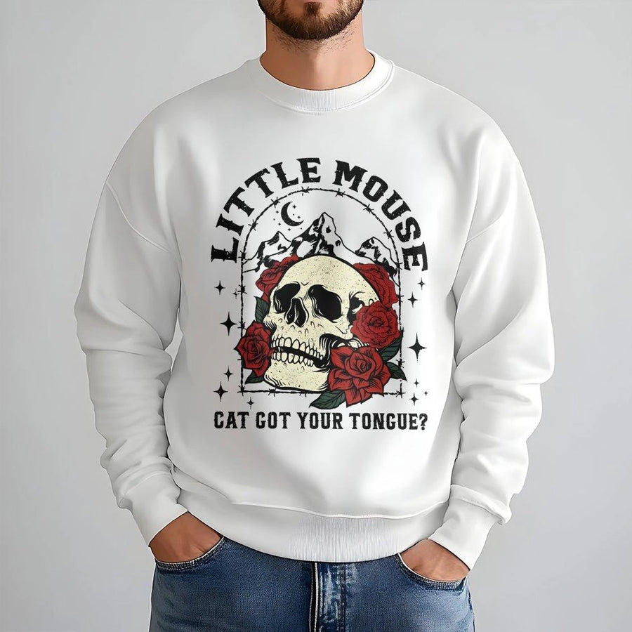 Skull and Roses Sweatshirt | Cat Got Your Tongue Gothic Graphic | Premium Cotton Blend Crewneck | Dark Romance Book Lover Gift