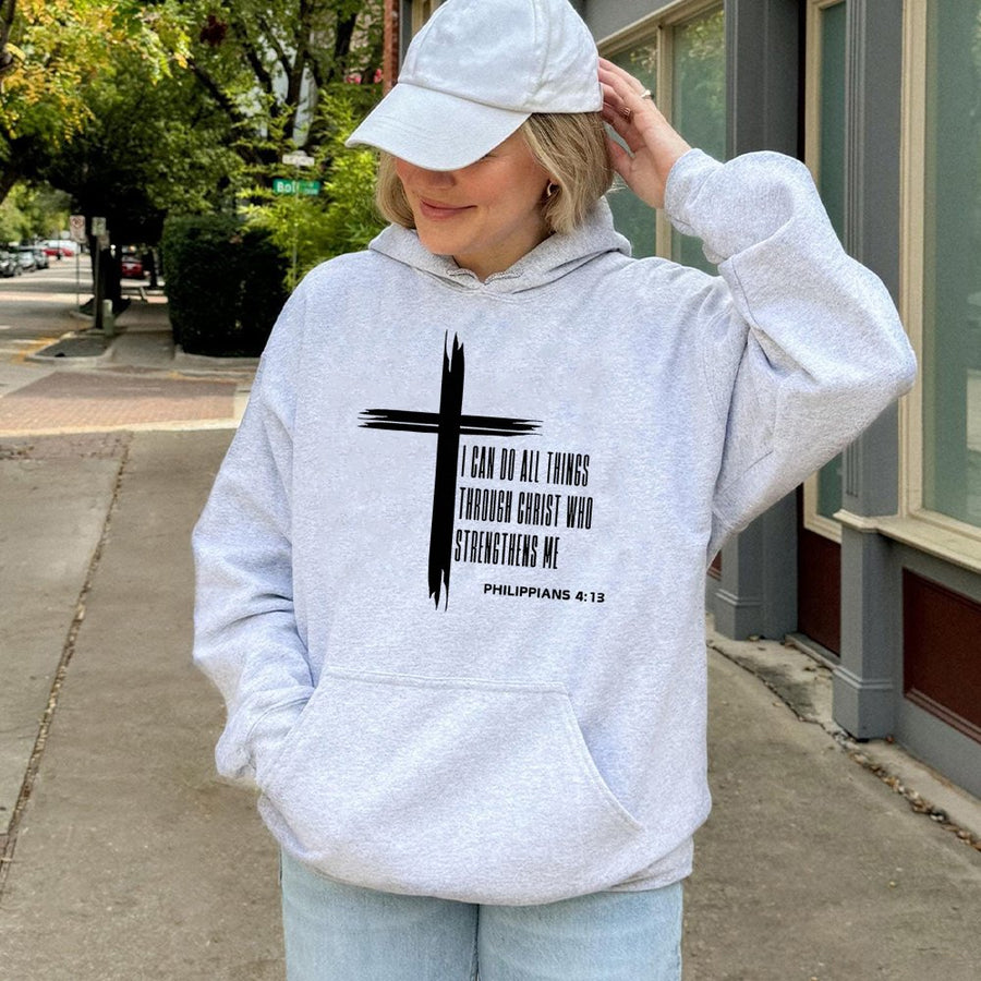 Philippians 4:13 Christian Hoodie | I Can Do All Things Scripture Graphic | Premium Cotton Blend | Faith-Based Gift for Men & Women