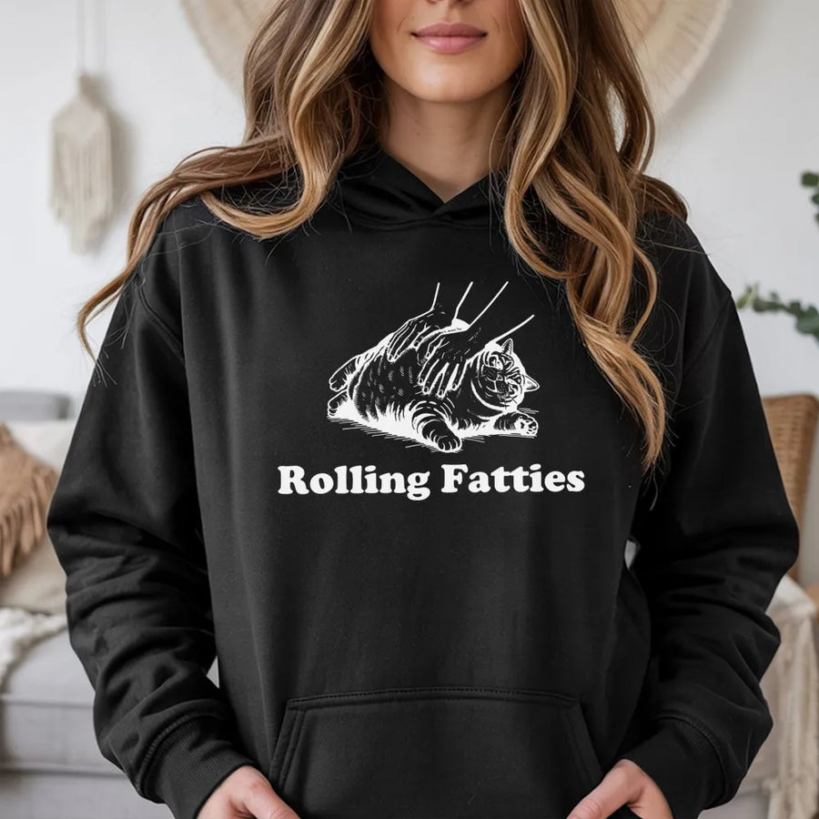 Rolling Fatties Cat Hoodie | Funny Chubby Cat Graphic | Premium Cotton Blend | Gift for Cat Lovers & Pet Owners