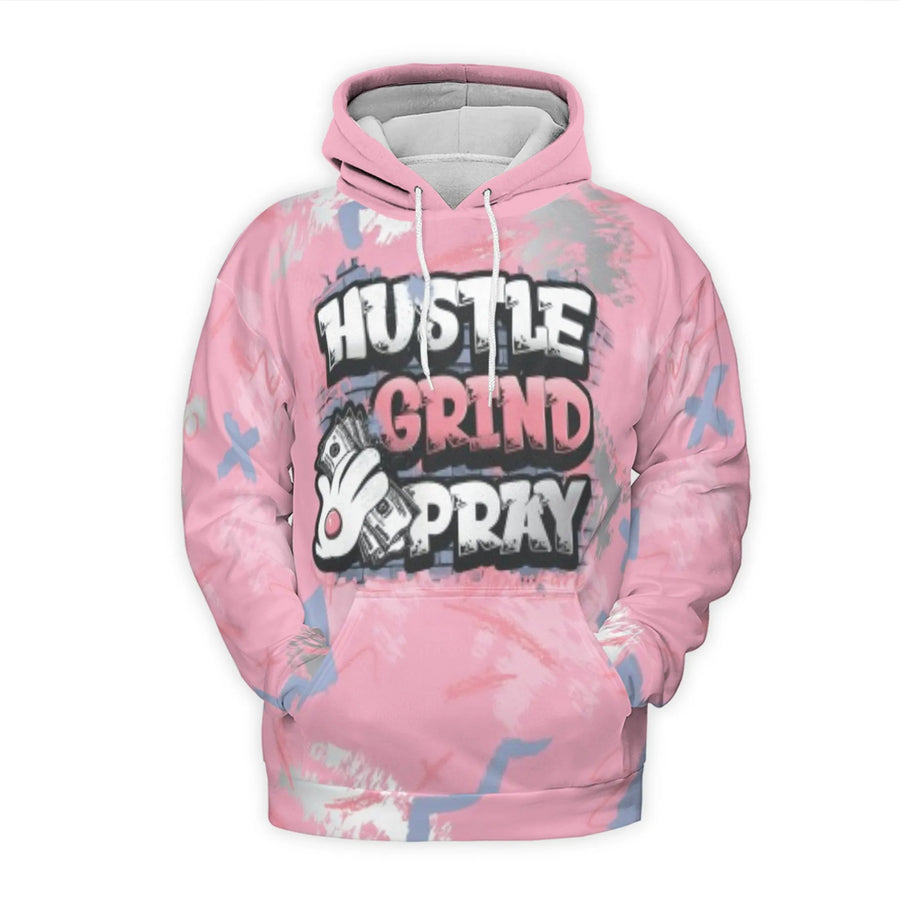 Hustle Grind Pray Hoodie | Graphic Motivational Streetwear Pullover | Soft Brushed Fleece Polyester | Unisex Urban Style Gift for Entrepreneurs