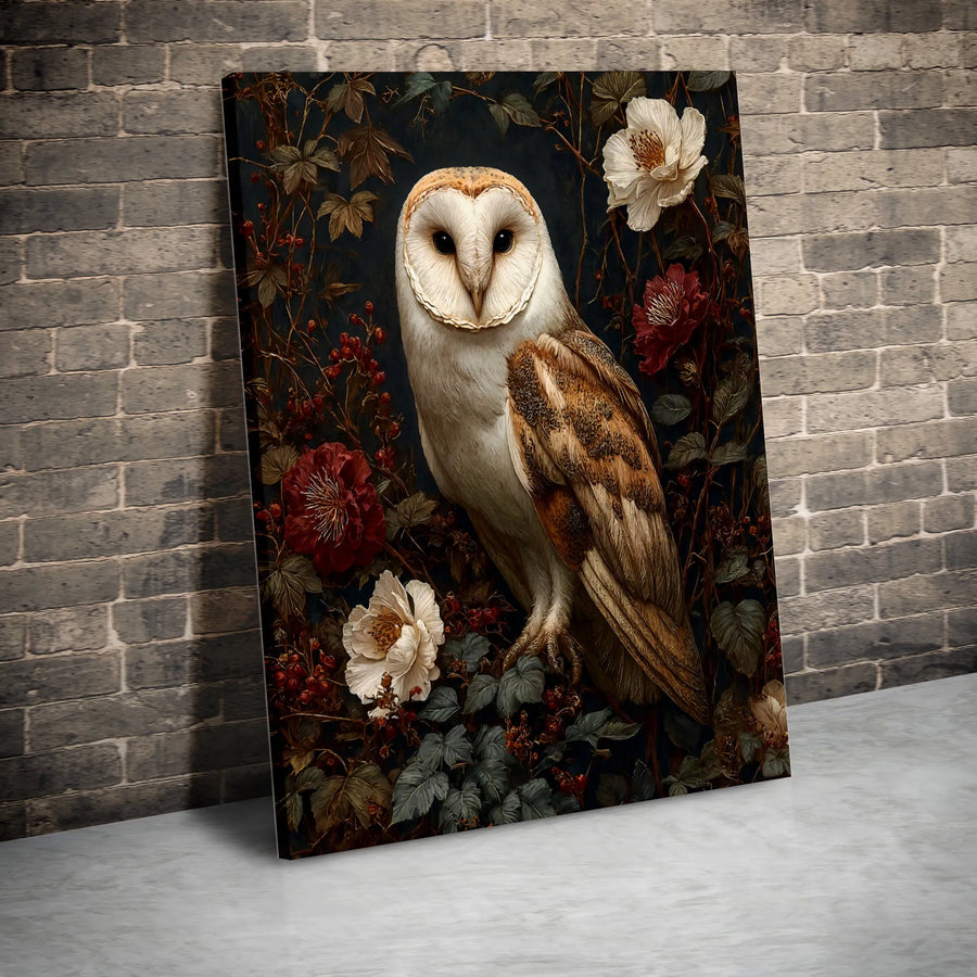 Barn Owl Canvas Wall Art | Moody Botanical Floral and Berry Print | Premium Gallery-Wrapped 1.25" Profile | Nature Lover Home Decor Gift