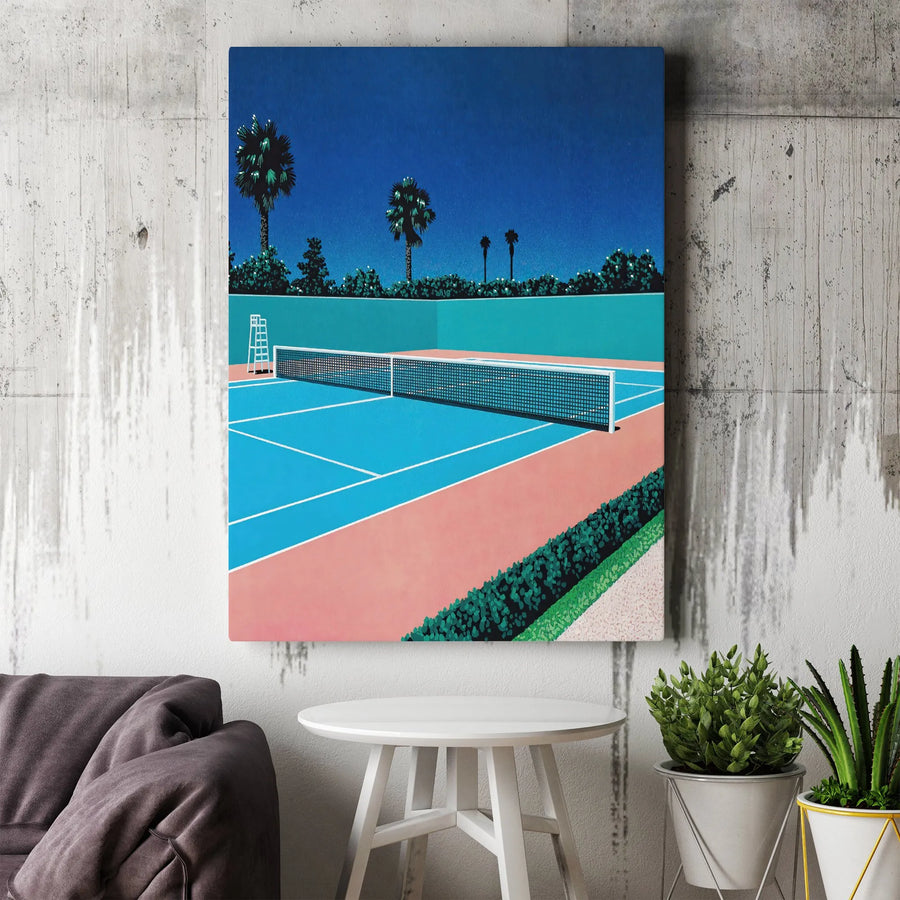 Tennis Court Vertical Canvas | Minimalist Vaporwave Aesthetic | Premium High-Resolution Print | Modern Home Decor Gift for Tennis Lover