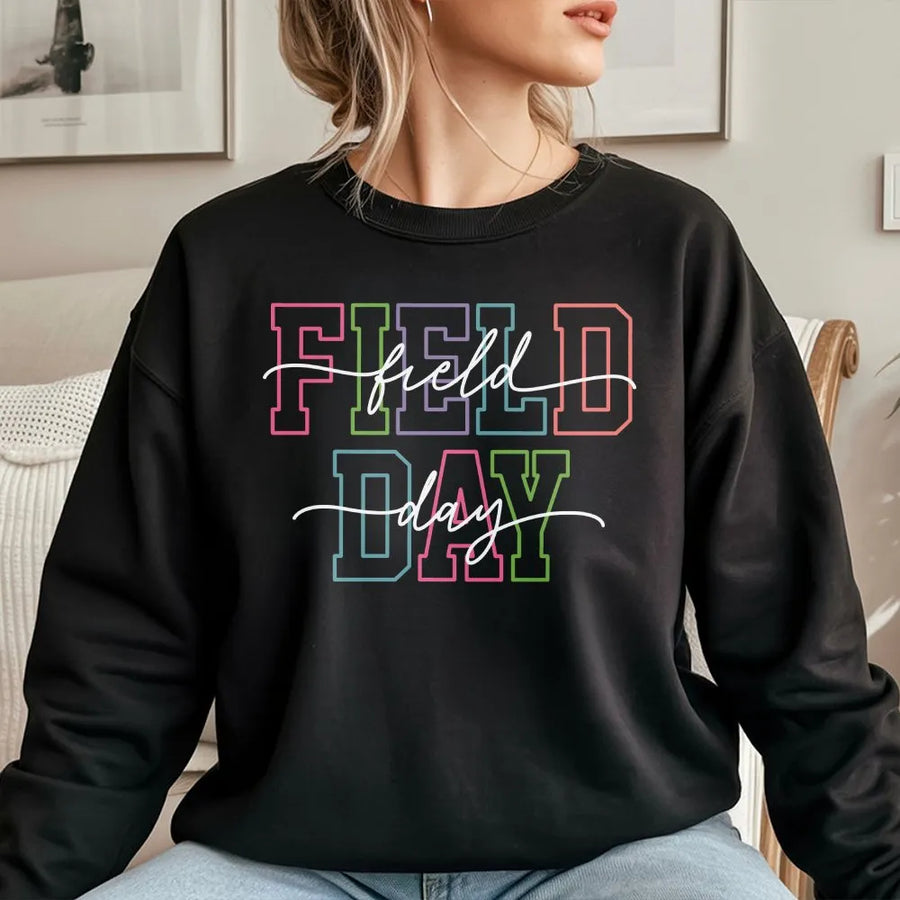 School Field Day Sweatshirt | Colorful Retro Graphic | Comfort Colors Cotton Tee | Gift for Teachers & Students