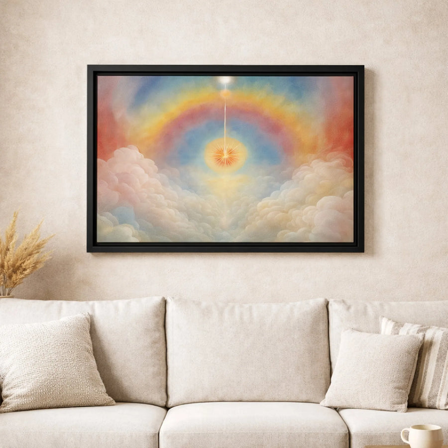 Celestial Sun Rainbow Canvas Art | Ethereal Clouds Spiritual Wall Decor | Premium 1.25-Inch Gallery Wrap | Serene Home Office Gift