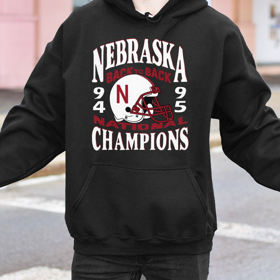 Nebraska Back To Back Champs 1994 1995 Hoodie Vintage College Football Graphic Hoodie Retro National Champions Top For Men