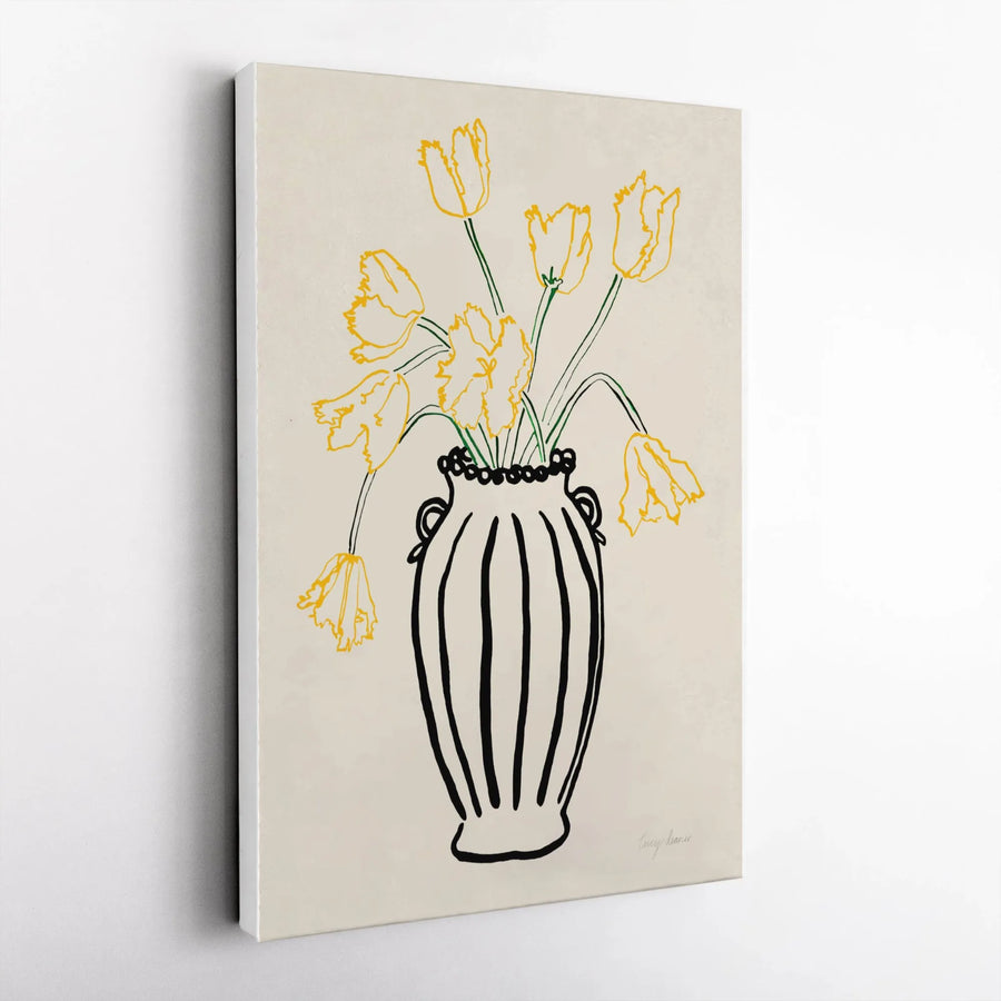 Parrot Tulip Canvas Wall Art | Modern Floral Line Art Print | Premium 1.25" Thick Gallery Wrap | Minimalist Living Room Decor Gift