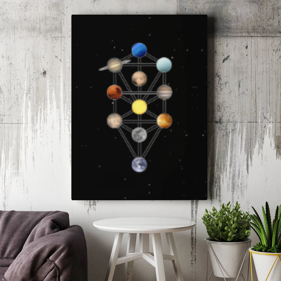 Tree of Life Canvas Print | Kabbalah Sacred Geometry Solar System Wall Art | Premium Gallery-Wrapped Canvas | Spiritual Home Decor Gift for Seekers