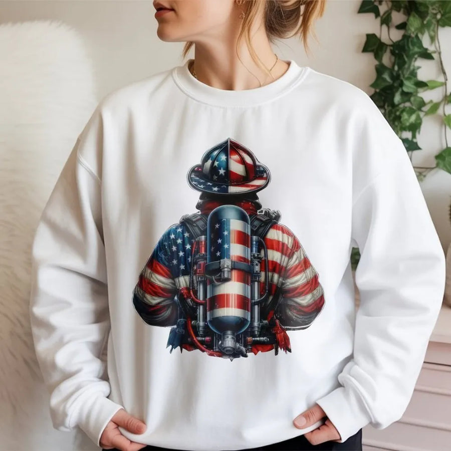 Patriotic Firefighter Sweatshirt | American Flag Graphic Pullover | Soft Cotton Blend | Gift for First Responders