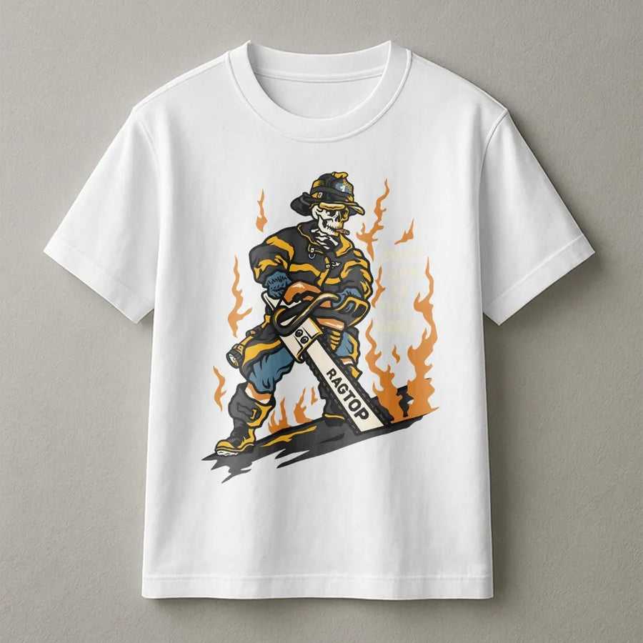 Firefighter Skeleton T-Shirt | Best Job In The World Graphic Design | Premium Cotton Tee | Funny First Responder Gift For Fireman
