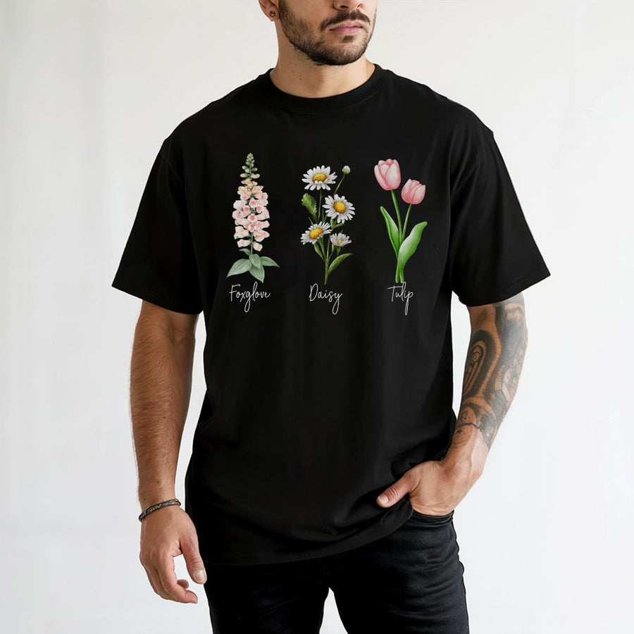 Botanical Flower T-Shirt | Foxglove Daisy Tulip Floral Graphic | Premium Soft Cotton Tee | Nature Lover Gift for Her