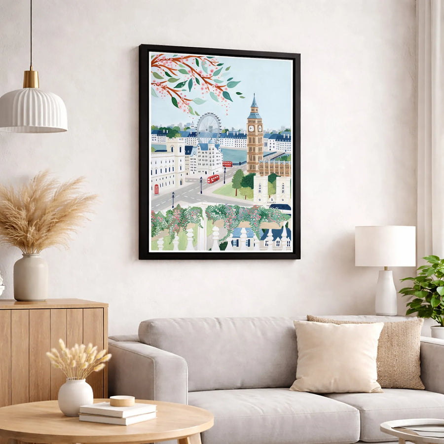 London Cityscape Canvas Art | Big Ben and London Eye Travel Wall Decor | Premium 1.25" Gallery Wrap | Gift for UK Enthusiasts and Anglophiles