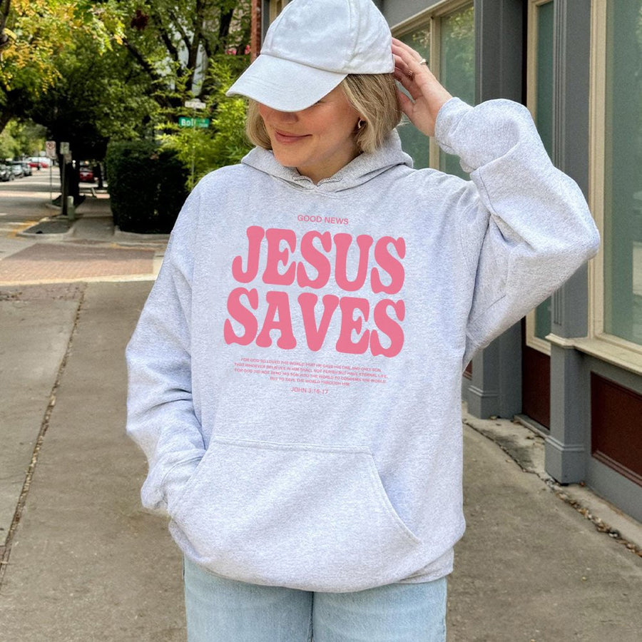 Jesus Saves Hoodie | Faith Christian Streetwear | Premium Cotton Blend | Oversized Aesthetic Gift for Believers and Church Apparel