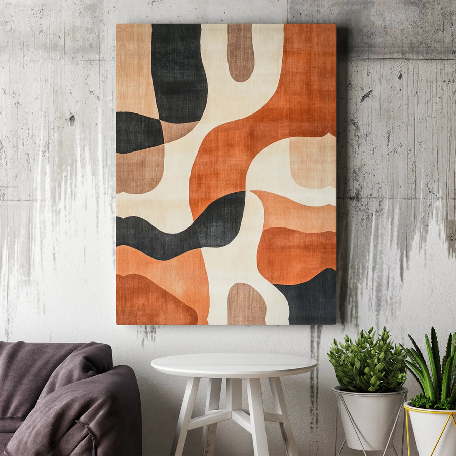 Abstract Organic Shapes Wall Art | Mid Century Modern Terracotta Print | Premium Gallery Canvas | Aesthetic Home Decor for Living Room