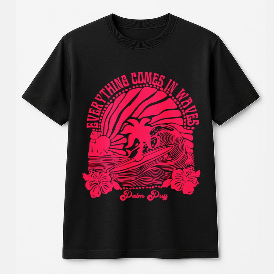 Everything Comes In Waves T-Shirt | Surfer Aesthetic Graphic Tee | 100% Soft Cotton Premium Shirt | Coastal Grandmother Gift for Women