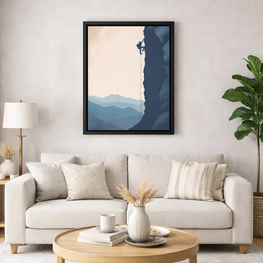Rock Climber Wall Art | Mountain Cliff Silhouette Print | Premium Gallery Wrapped Canvas | Adventure Home Decor Gift for Climbers