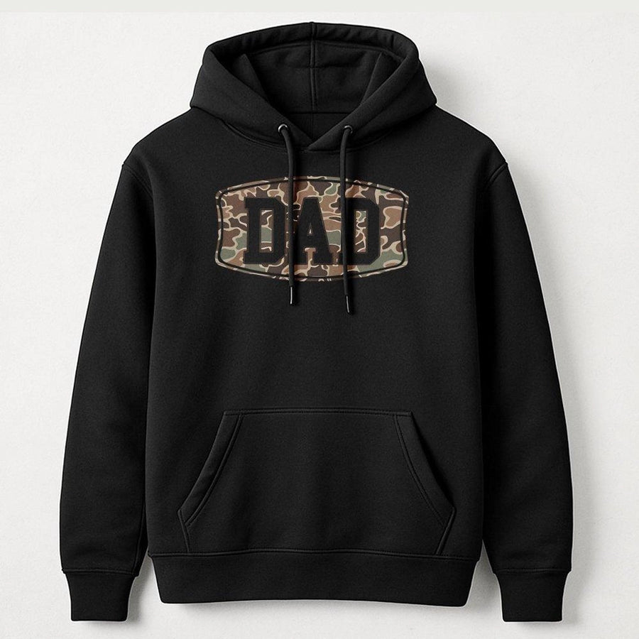 Camo Dad Hoodie | Varsity Letter Print | Premium Soft Cotton Blend | Best Gift for Father's Day 2026 or Birthday