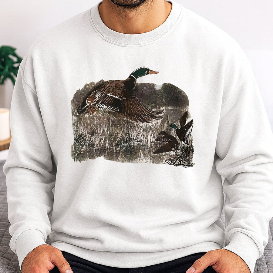Mallard Duck Sweatshirt | Vintage Wildlife Nature Graphic | Soft Cotton Blend Crewneck | Outdoorsy Gift For Bird Lovers & Hunter Apparel