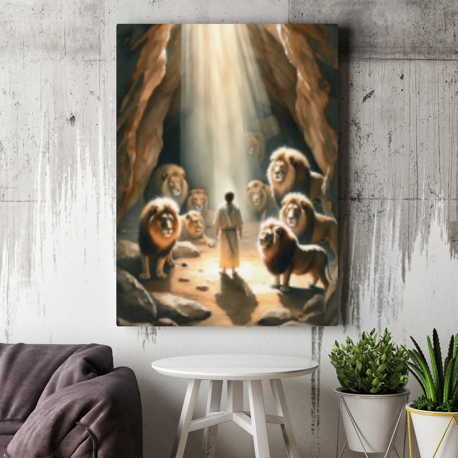 Daniel In The Lions' Den Canvas Print | Biblical Wall Art Scene | Premium Gallery Wrap Decor | Religious Gift for Faith-Inspired Home