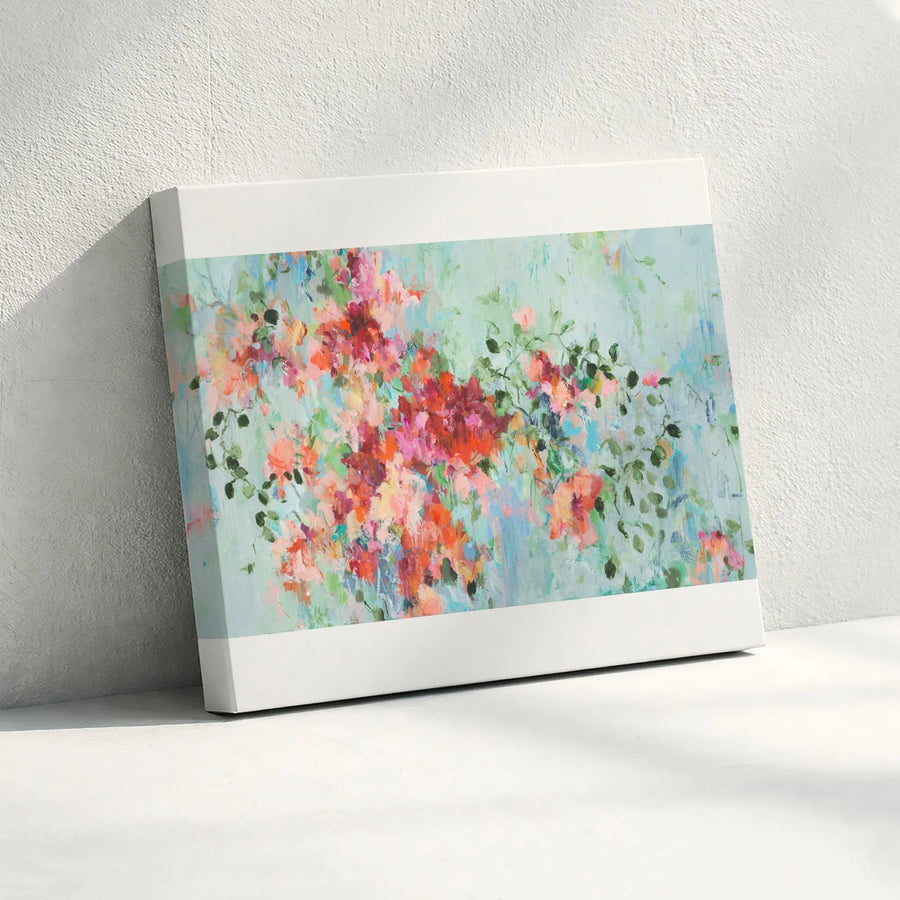 Abstract Floral Canvas Wall Art | Crimson and Teal Flower Painting | Premium Gallery-Quality Print | Modern Home and Office Decor