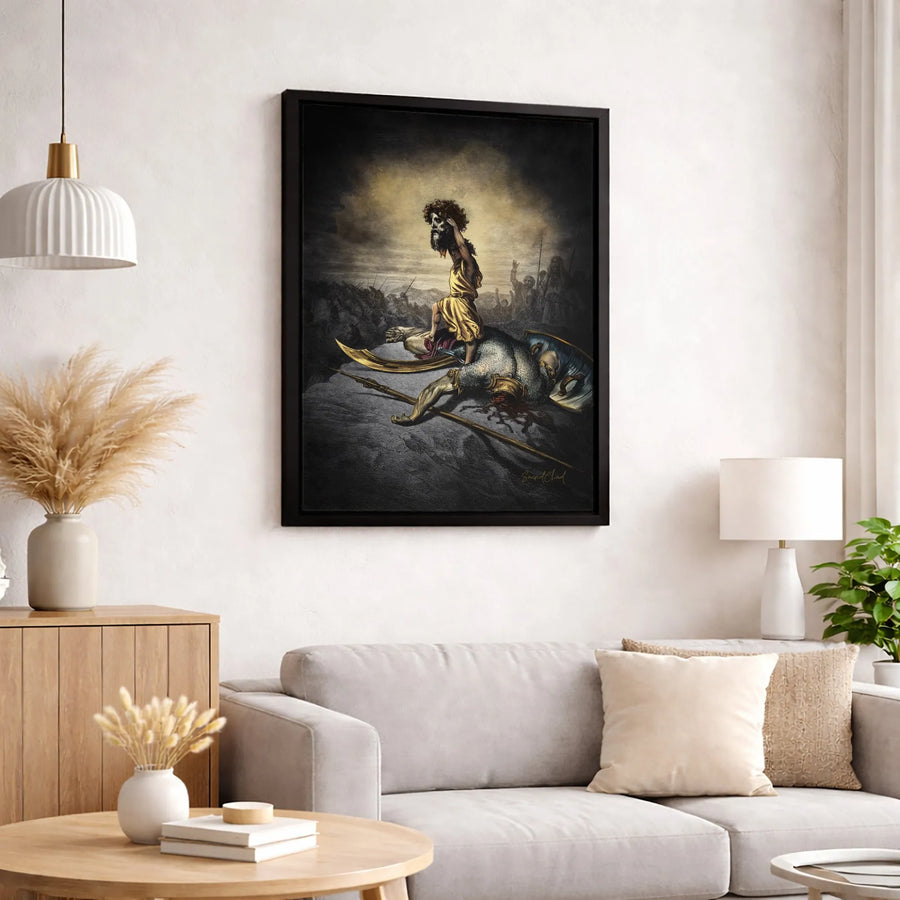 David and Goliath Canvas Print | Biblical Hero Wall Art Illustration | Premium Gallery Wrapped Decor | Gift for History and Religious Art Lovers