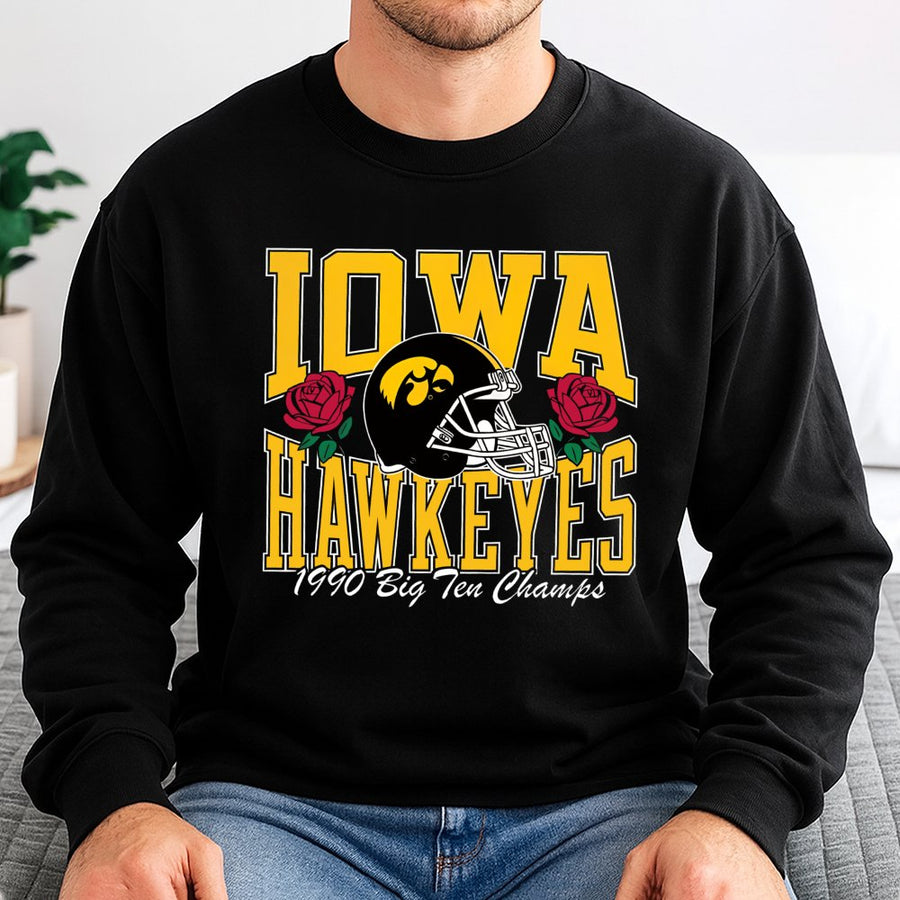 Iowa Football 1990 Big Ten Champs Sweatshirt Vintage College Sports Sweatshirt Retro Team Graphic Game Day Style Soft Cotton