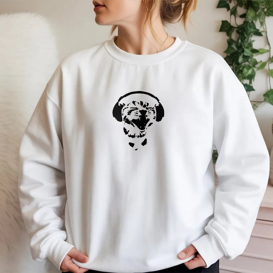 Cat Headphones Sweatshirt | Cute Music Lover Graphic | Premium Cotton Blend | Unisex Pet Owner Gift