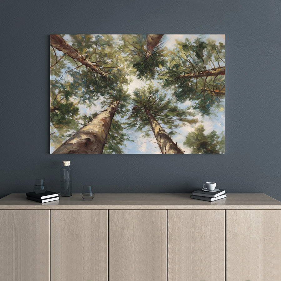 Forest Canopy Wall Art | Worms-Eye View Nature Landscape | Premium Gallery Wrap Canvas | Modern Home Decor Gift