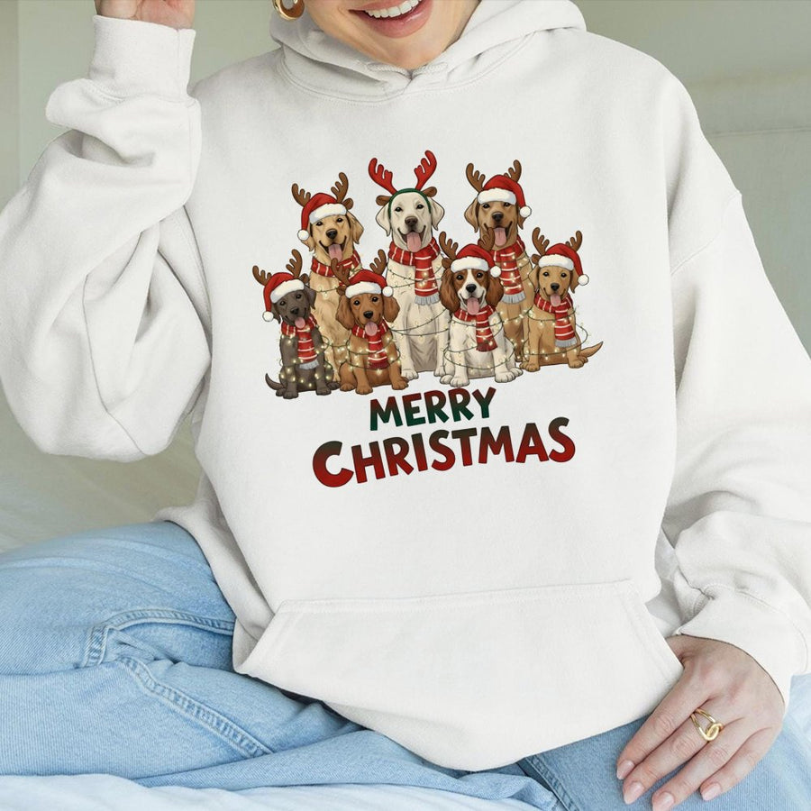 Merry Christmas Dogs Hoodie | Festive Reindeer Dog Lover Graphic | Premium Cotton-Blend Pullover | Cute Winter Gift for Dog Moms & Owners