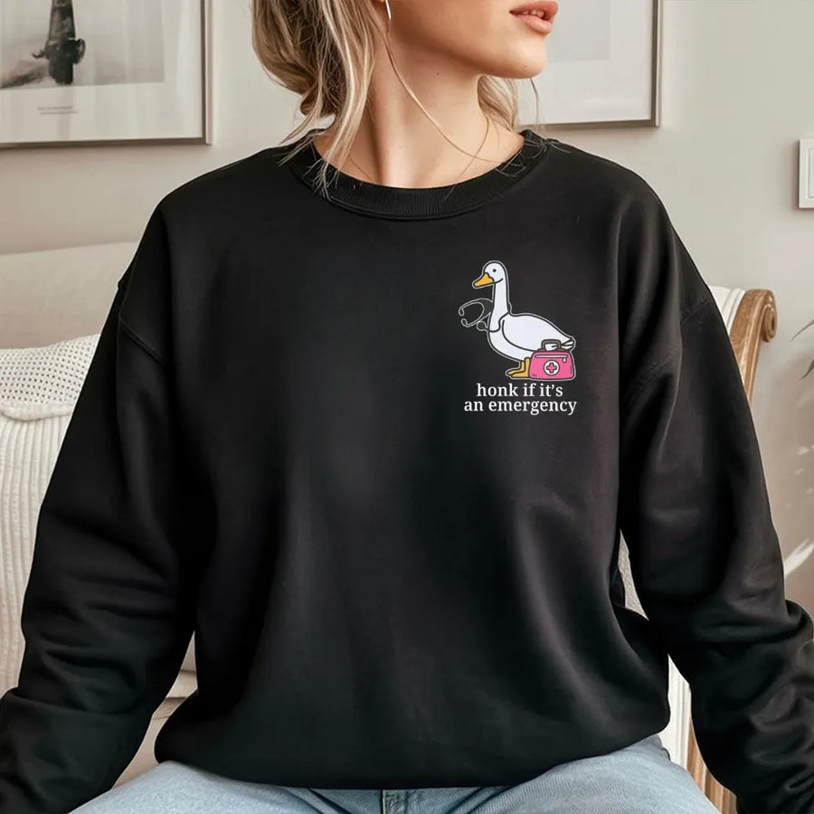 Nurse Goose Sweatshirt | Honk If It's An Emergency Medical Design | Soft Cotton-Blend Premium Quality | Funny CNA RN Nursing Student Gift