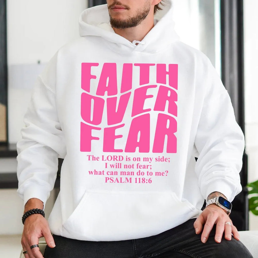 Faith Over Fear Hoodie | Wavy Retro Christian Typography | Premium Cotton Blend | Inspirational Religious Gift for Women