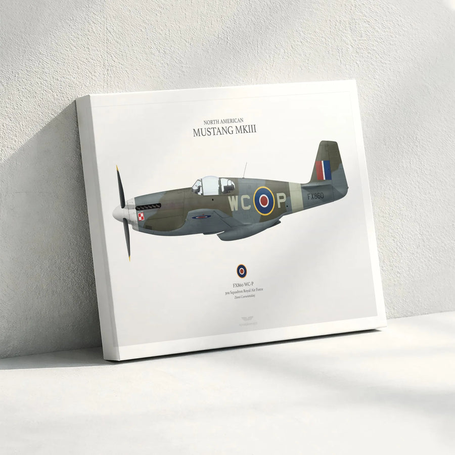 P-51 Mustang MkIII Canvas Print | 309 Squadron RAF Aviation Art | Premium Gallery Wrapped Wall Decor | WWII Aircraft Gift for History Buffs