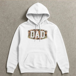 Camo Dad Hoodie Sweatshirt | Camouflage Hunting Print with Large Back Graphic | Premium Cotton-Poly Blend | Father’s Day Gift for Dad, Papa, Outdoorsman
