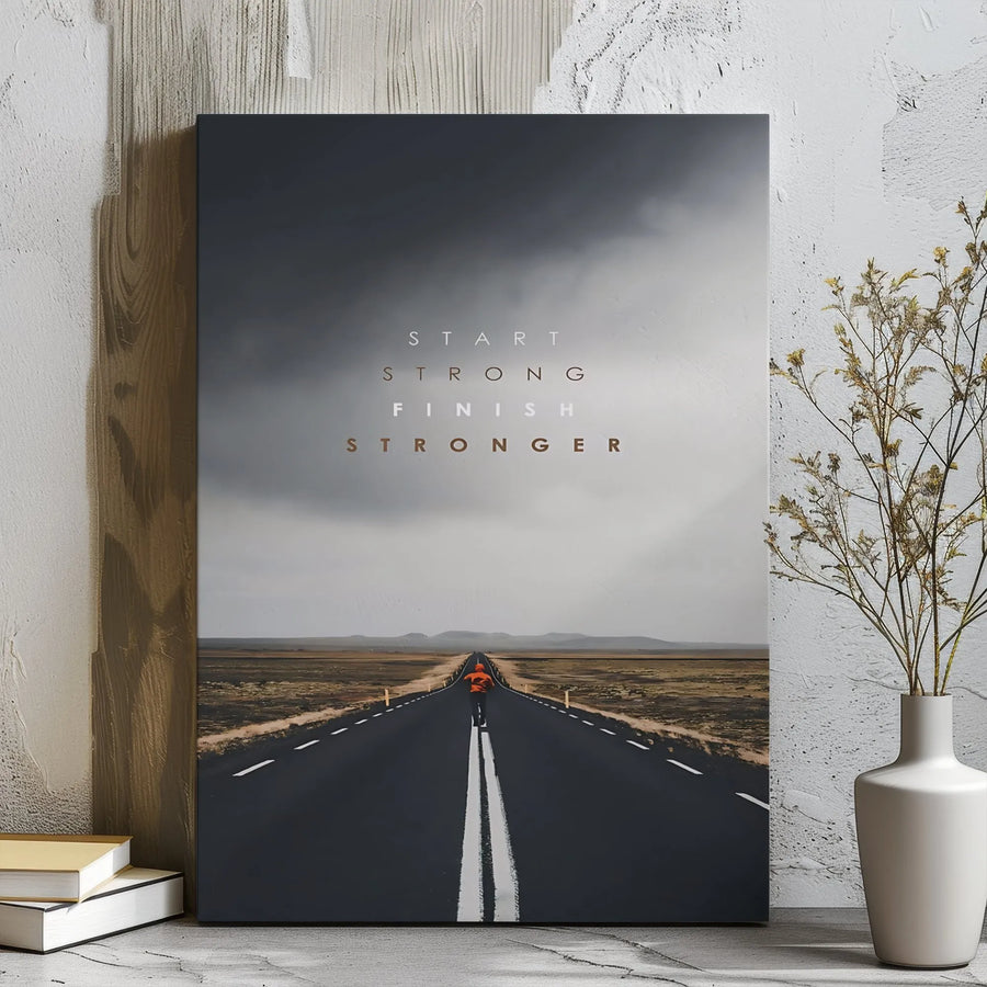 Start Strong Finish Stronger Canvas Wall Art | Motivational Running Quote Print | Premium 1.25" Gallery Wrap | Gym Decor For Athletes & Runners