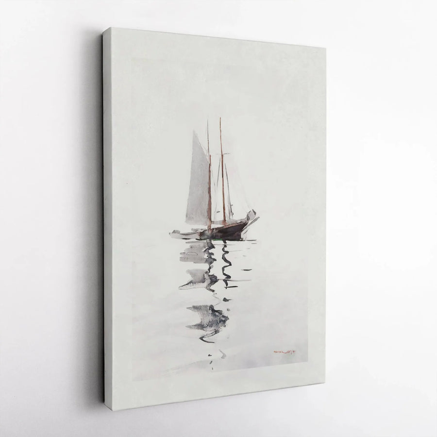 Sailboat Canvas Wall Art | Minimalist Watercolor Nautical Print | Gallery Wrapped Premium Decor | Coastal Home Office Gift