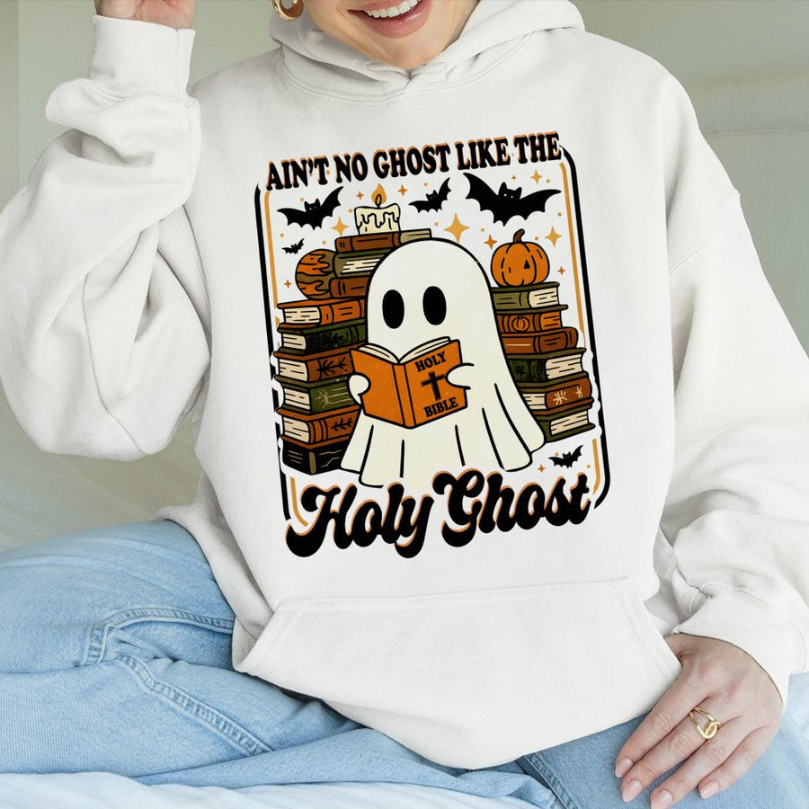 Holy Ghost Halloween Hoodie | Funny Christian Reading Ghost Graphic | Premium Cotton Blend Unisex Sweatshirt | Religious Faith Gift for Her Him