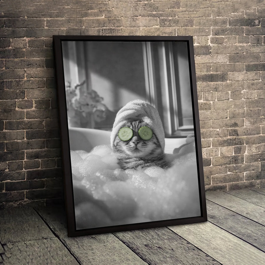 Funny Cat in Bubble Bath Canvas | Spa Day Kitten Wall Art | 1.25-Inch Premium Gallery Wrap | Whimsical Bathroom Decor Gift for Pet Lovers