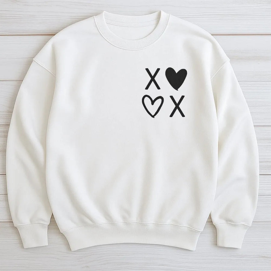 XOXO Heart Sweatshirt | Minimalist Valentine Symbol Print | Soft Cotton-Poly Blend | Cute Romantic Gift For Her Or Teacher