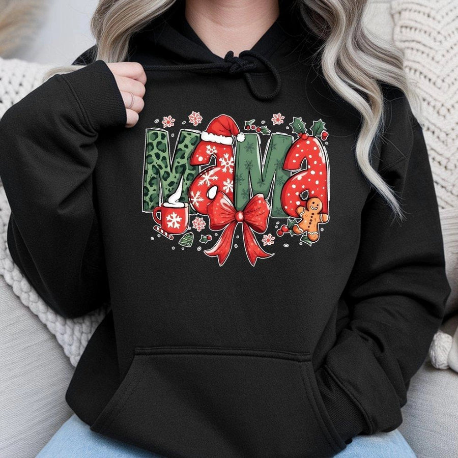 Christmas Mama Hoodie | Festive Retro Leopard Print Design | Premium Cotton-Poly Blend | Cozy Holiday Gift For Mom