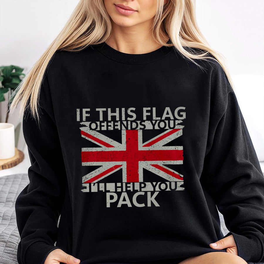 British Flag Sweatshirt | If This Flag Offends You Quote | Premium Cotton Blend Unisex Pullover | Patriotic Gift For UK Pride Supporters