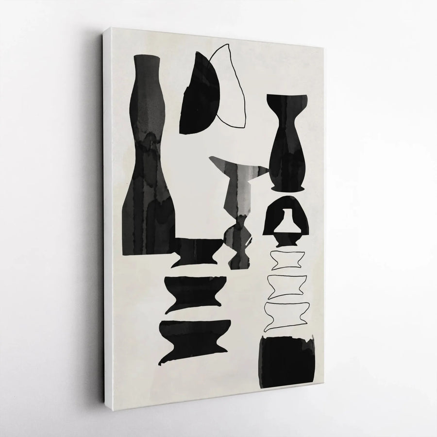 Abstract Pottery Canvas Print | Minimalist Black and White Vessel Art | Premium Thick Gallery Canvas | Collector's Modern Home Decor